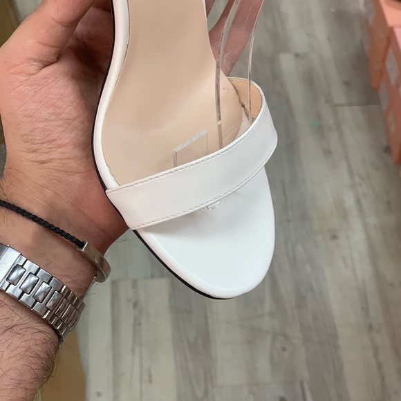 Women Open Toe Sandal Cone Glass Heel in White Faux Leather - Picture 4 of 5